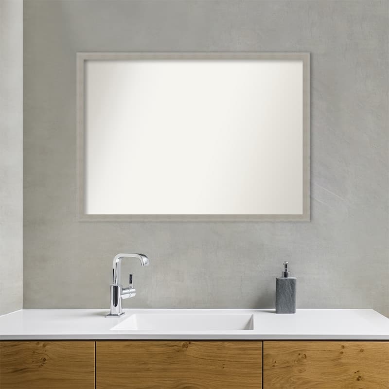 Woodgrain Stripe Non-Beveled Wood Framed Bathroom Vanity Wall Mirror