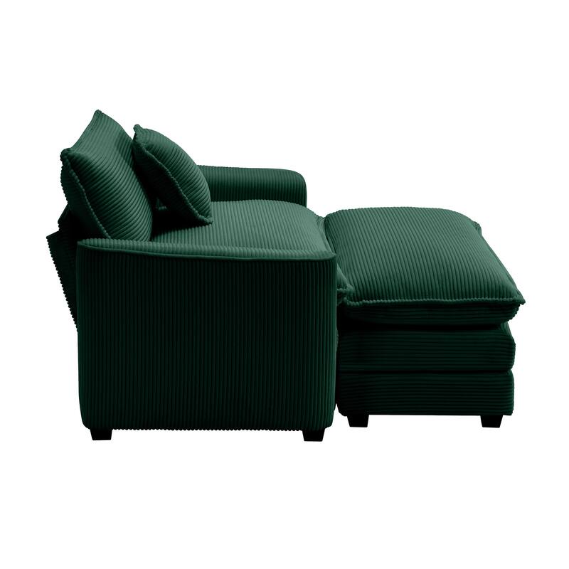GDFStudio - Thaddeus Corduroy Single Deep Seat Sofa with Footstool and Pillow