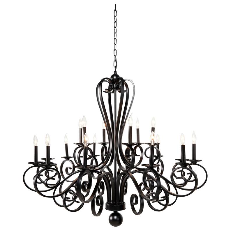 Black Metal Antique Style 18 Light Room Chandelier with Scrolls