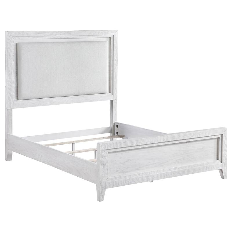 Leva 4pc Queen Bed Set with Dresser and Mirror, Distressed White