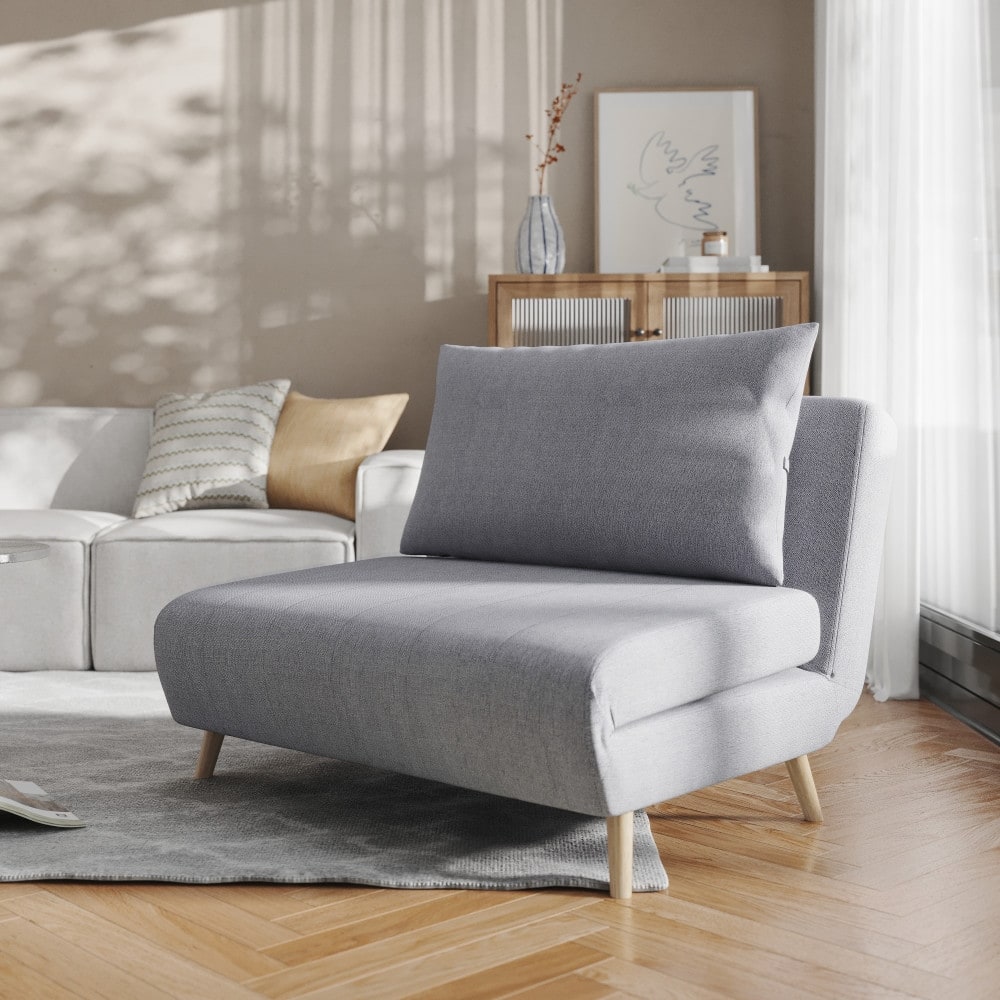 Upholstered Convertible Tri-Fold Chair with Pillow and Hideaway Legs - 75.5"D x 41"W x 30"H