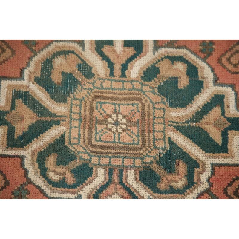 Hand Knotted Oriental 100% Wool Carpet Traditional Medallion Coral Heriz Area Rug - 10' 6'' X 7' 6''