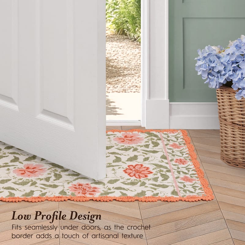 Laura Ashley Cotton Slub Crochet Border Rugs