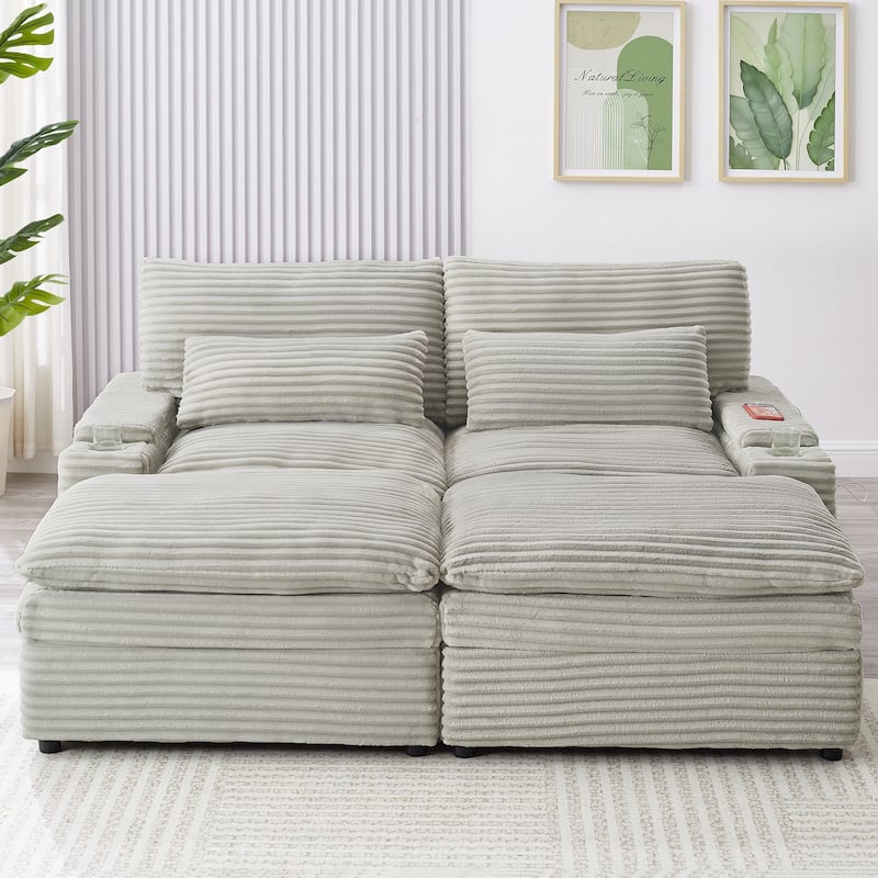 Roomfitters 70.9-Inch Loveseat Sofa, Convertible Sectional Sofa Bed with Storage, 2 Movable Ottomans - Grey