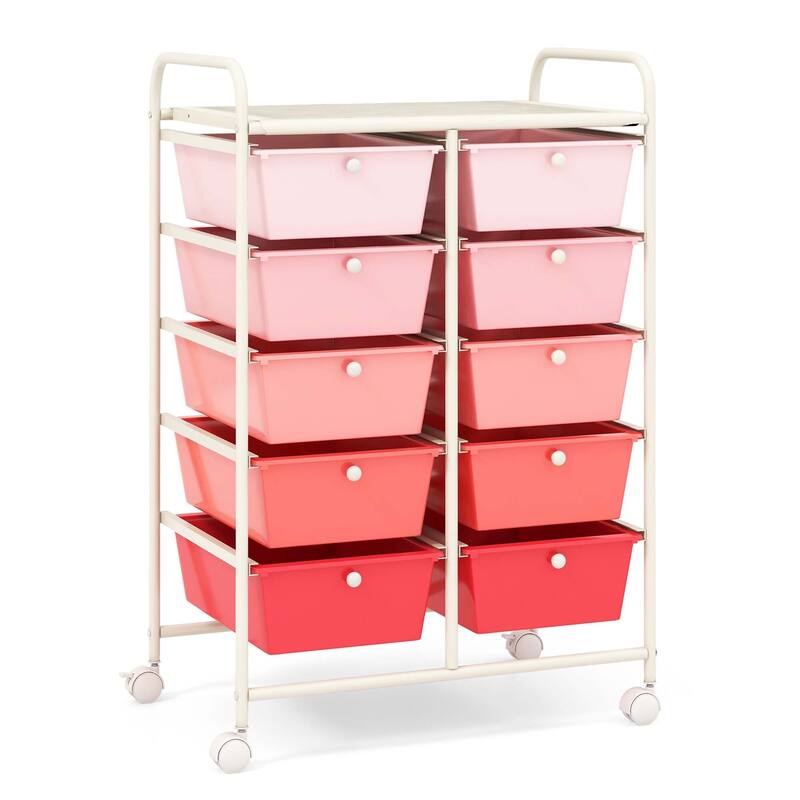 Costway 10-Drawer Storage Cart Utility Rolling Trolley Kitchen Office