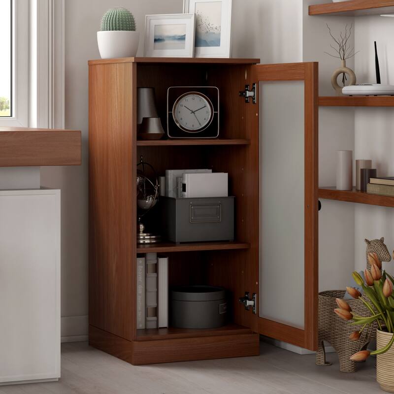 Palace Imports 100% Solid Wood 3-Shelf Bookcase with Frosted Glass Door and Adjustable Shelves