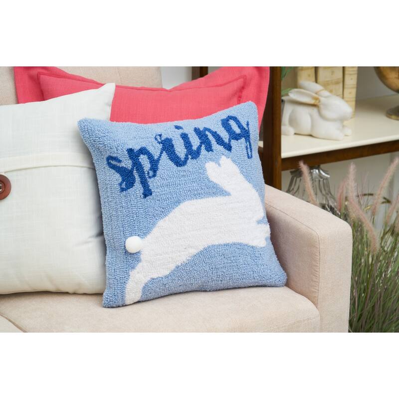 16" x 16" Jumping Easter Bunny "Spring" Hooked Accent Throw Pillow