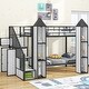 preview thumbnail 3 of 9, Nordic Creative Twin over Twin White+Black Castle-shaped Bunk Bed w/ Wardrobe Storage Bed & Multiple Storage Metal Bed Frame