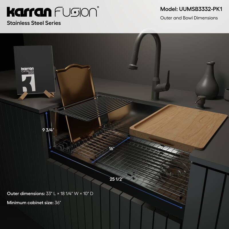 Karran Fusion Undermount 33-in x 18-in Stainless Steel Single Bowl Workstation Kitchen Sink