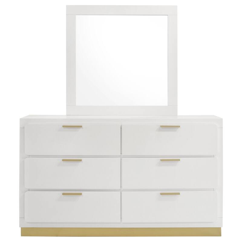 6-Drawer White Dresser and Mirror Set with Clean Contemporary Design, Spacious Storage, and Smooth Glide Drawers