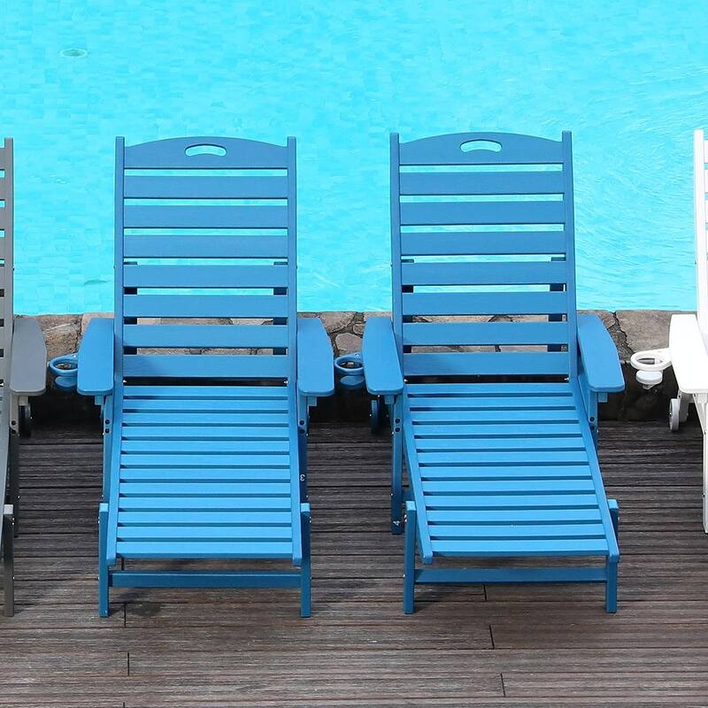 HDPE Chaise Lounge Chair Outdoor, Pool Lounge Chairs with 4-Position Adjustable Backrest, Supports Up to 400 LBS