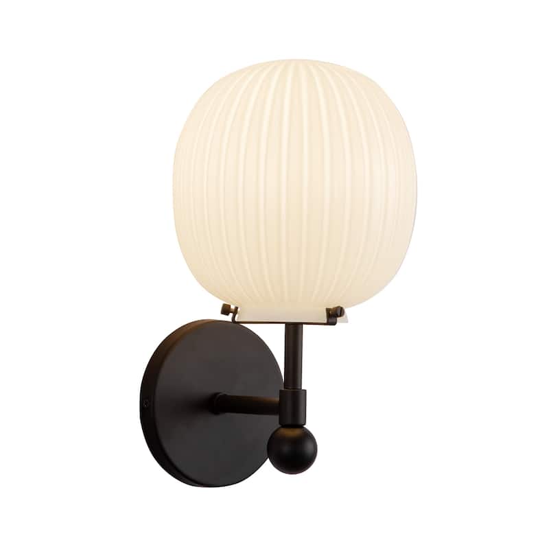 Alora Lighting WV579107 Cherise 12" Tall Bathroom Sconce with Ribbed - Matte Black / Glossy Ribbed Opal Glass