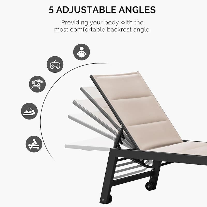 PURPLE LEAF Outdoor Chaise Lounge Set of 2 Aluminum Patio Lounge Chair with Wheels and Side Table