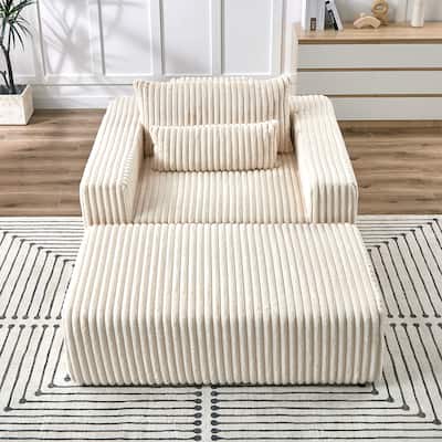 75-Inch Plush Corduroy Fabric Sofa Set with Removable Footrest for Livingroom Fluffy Modular Sleeper Sofa Chair