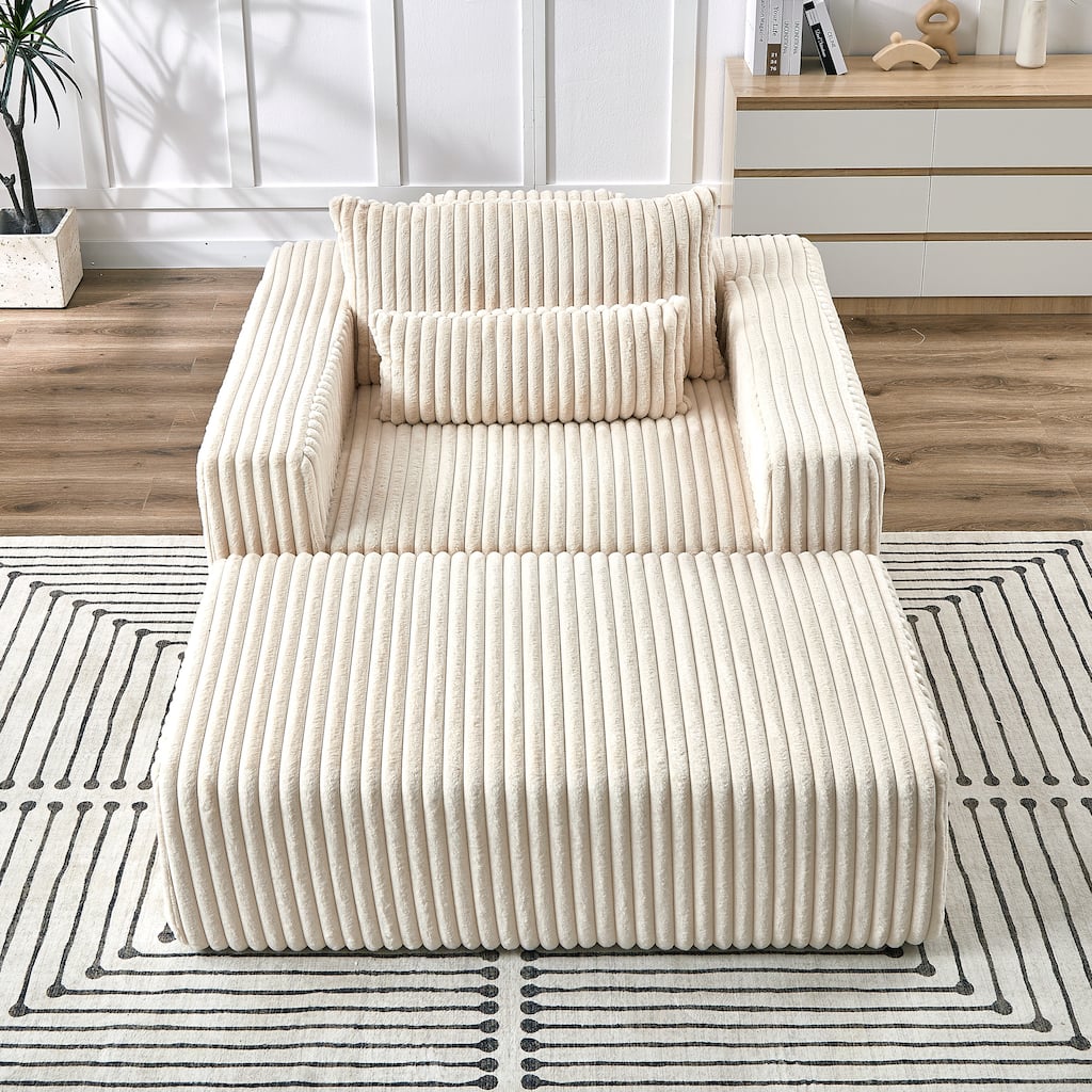 75-Inch Plush Corduroy Fabric Sofa Set with Removable Footrest for Livingroom Fluffy Modular Sleeper Sofa Chair