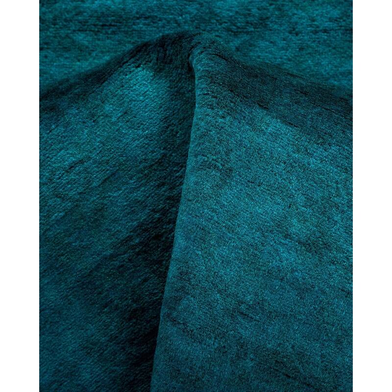 Overton Hand Knotted Wool Vintage Inspired Modern Contemporary Overdyed Blue Runner Rug - 2' 7" x 19' 5"