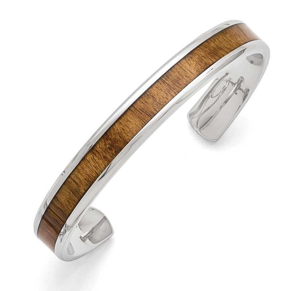 Chisel Stainless Steel Polished Wood Inlay Enameled Bangle