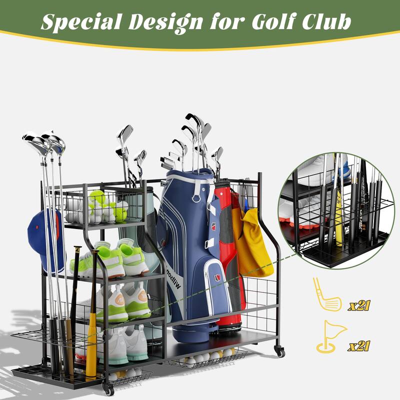 Anmytek Golf Bag Storage Rack with Wheels for Garage