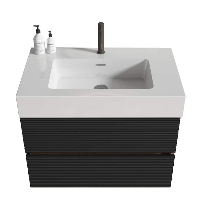 30" Bathroom Vanity with Sink Engineered Quartz Sink and Soft Black Drawers, Wall Mounted Floating Bathroom Vanity