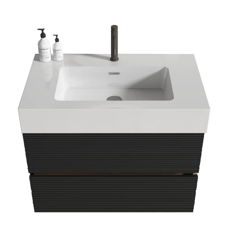 GDFStudio - Grace Floating Bathroom Vanity with Solid Surface Sink and Soft-Close Storage