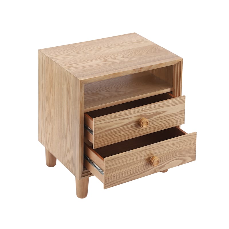 Christopher Knight Home - Modern Wood Nightstand with Open Shelf and 2 Drawers