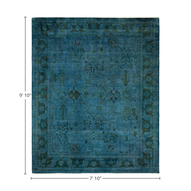 Overton Hand Knotted Wool Vintage Inspired Modern Contemporary Overdyed Blue Area Rug - 7' 10" x 9' 10"