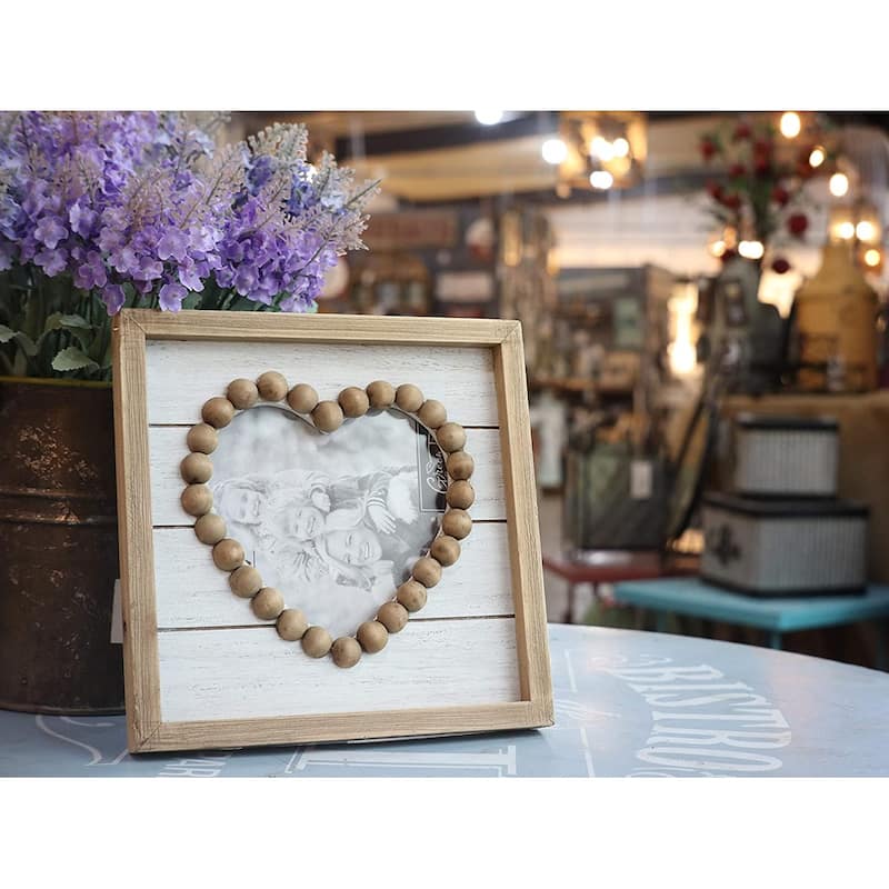 Wood Heart-Shaped Picture Frames with Beads Decorated