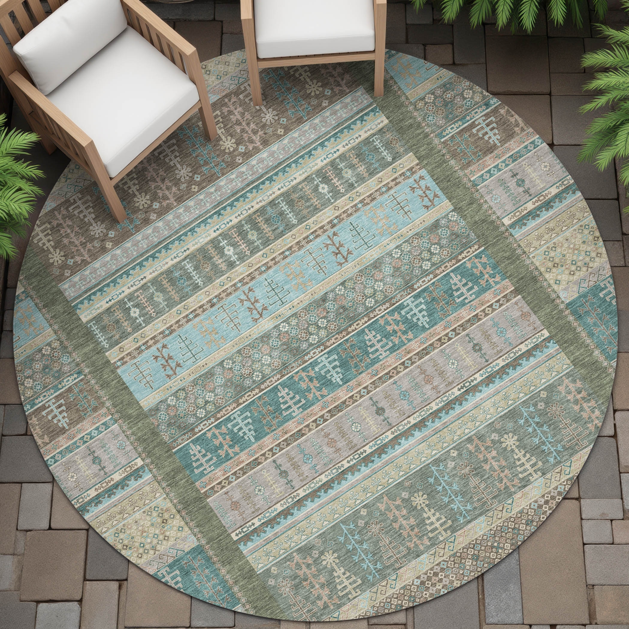 Machine Washable Indoor/Outdoor Global Kilim Chantille Rug