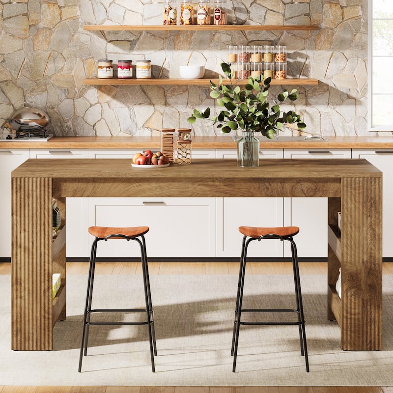 Farmhouse Kitchen Island with Storage Shelves