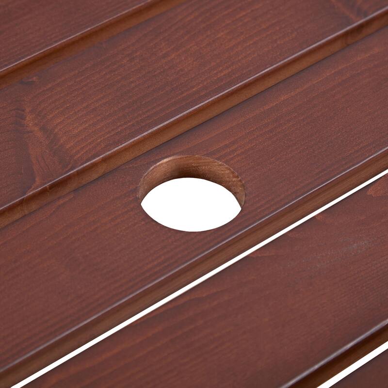 Outdoor 6 Person Round Picnic Table with Bench, Umbrella Hole for Garden, Backyard, Porch, Patio