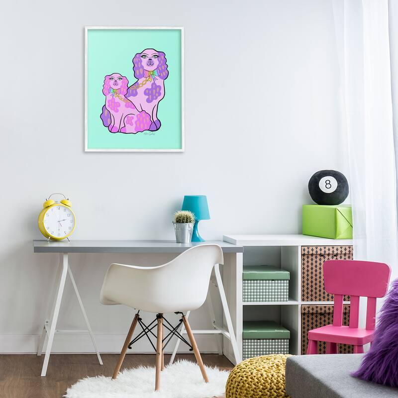 Stupell Funky Glam Dogs on Turquoise Framed Giclee Art Design By Katie Conley
