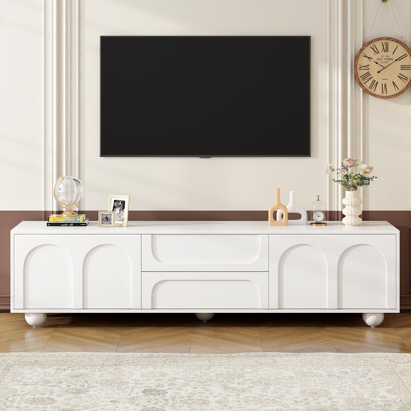 Arch TV Console for TVs Up to 75'', Entertainment Center with Rebound Device & 2 Drawers, Media Console with 5 Ball-Shaped Legs