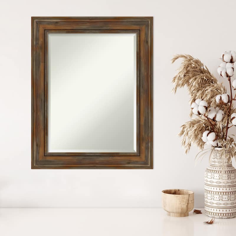 Beveled Wood Wall Mirror - Alexandria Rustic Brown Frame