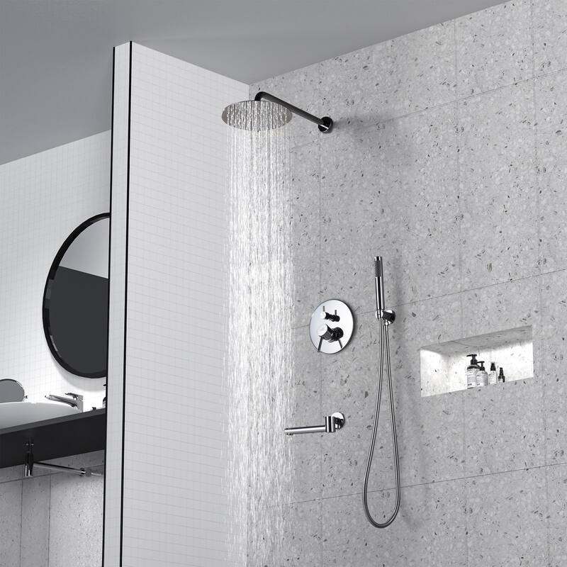 1-Spray Pattern 10-inch Round Wall Mount Shower System with Tub Faucet