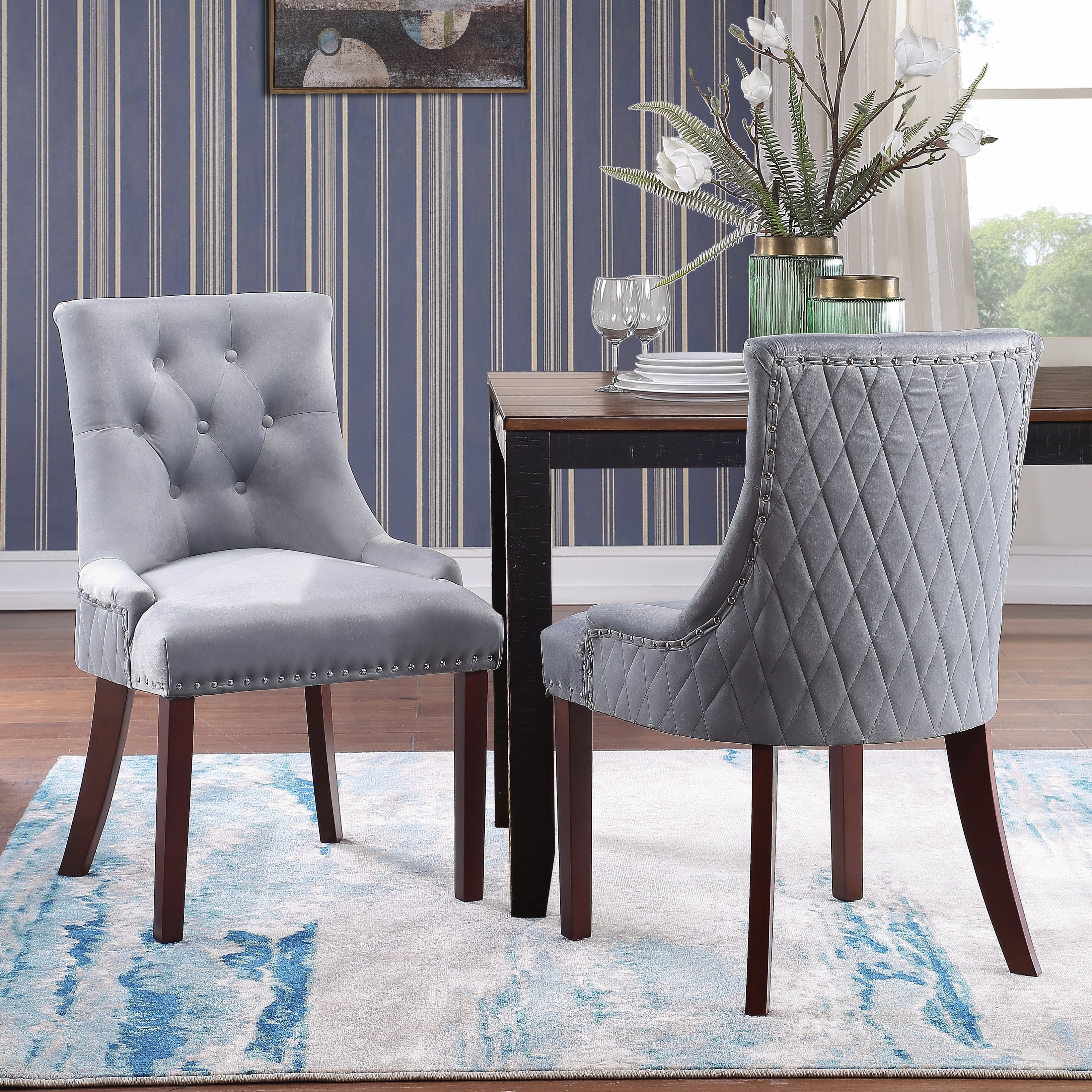 Silver Orchid Flohr Tufted Velvet Dining Chairs Set of 2 On