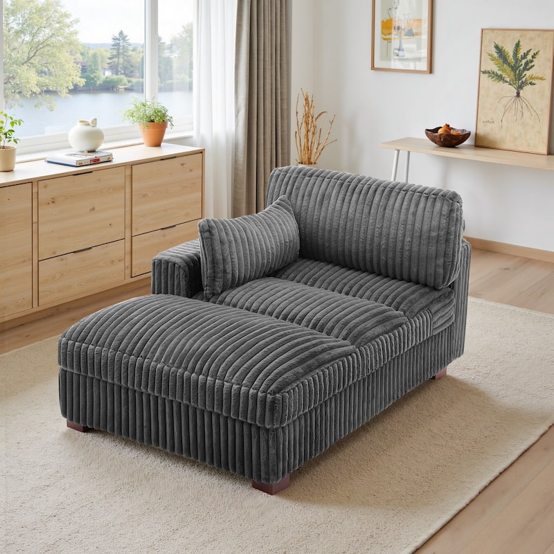 41" W Plush Corduroy Chaise Lounge with Pillows