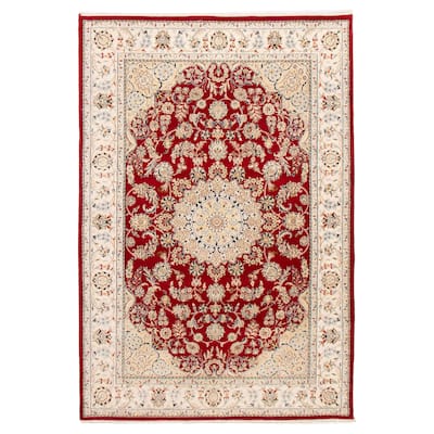 ECARPETGALLERY Hand-knotted Nain Red Silk, Wool Rug - 5'10 x 8'11