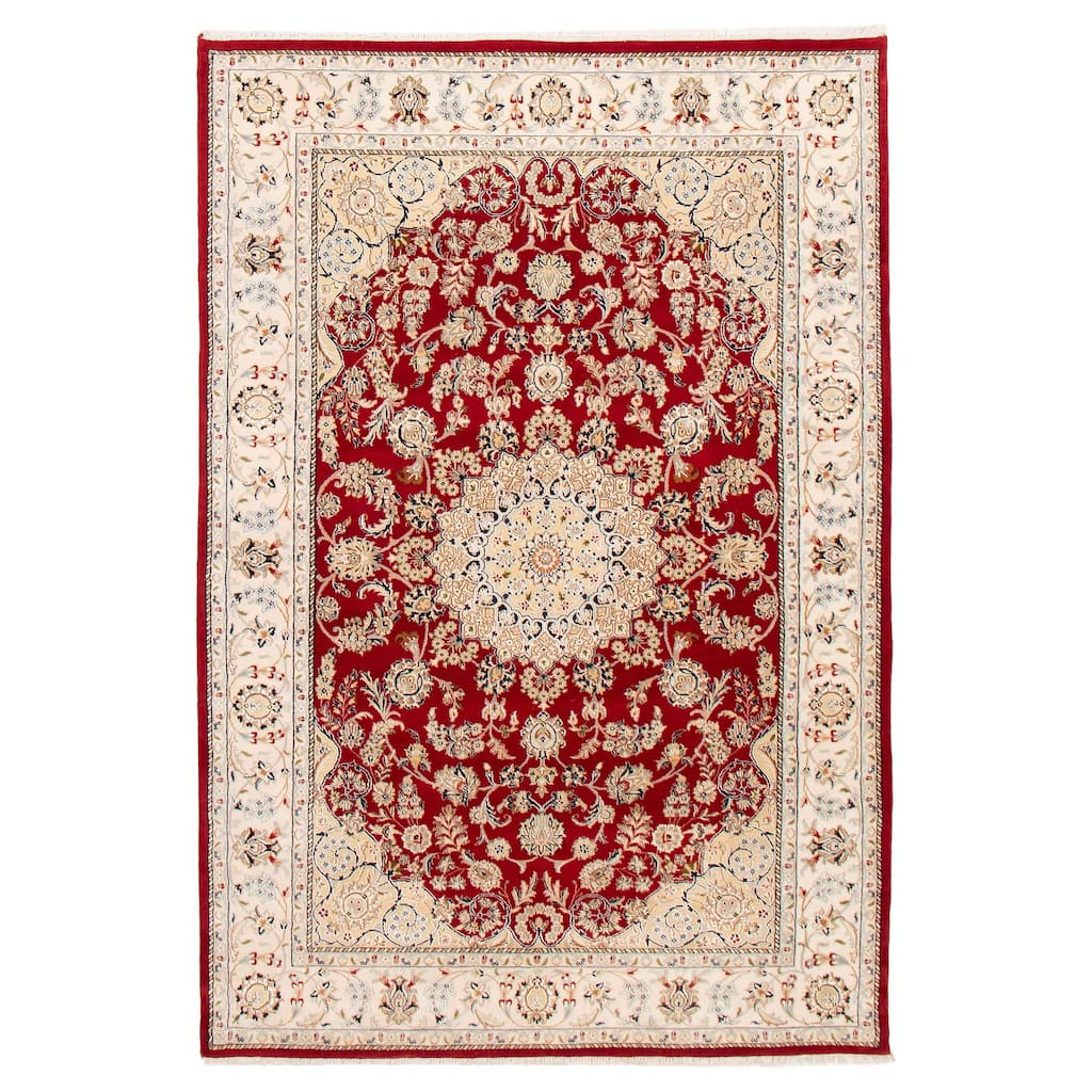 ECARPETGALLERY Hand-knotted Nain Red Silk, Wool Rug - 5'10 x 8'11