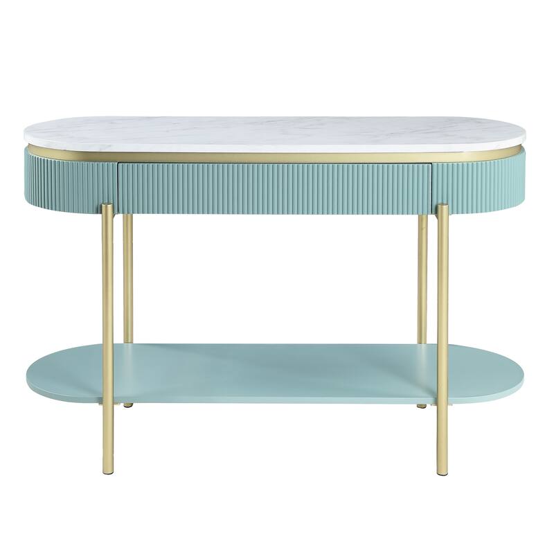 Reed Mid-Century Modern White Faux Marble 3-Piece Accent Table Set with Drawer by Furniture of America