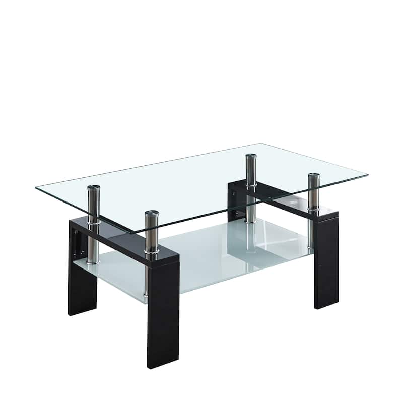 Artisan Center Coffee Table,Tempered Glass Top Stainless Steel Legs for Living Room