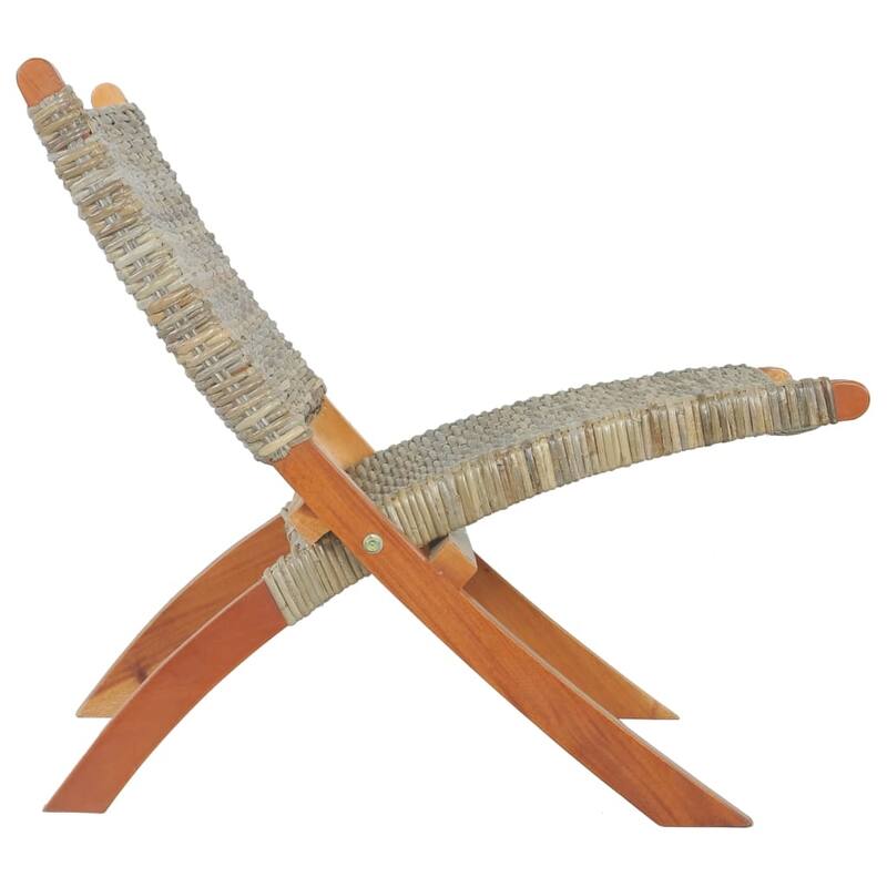 vidaXL Relaxing Chair Natural Kubu Rattan and Solid Mahogany Wood - 23.6" x 30.3" x 27.6"