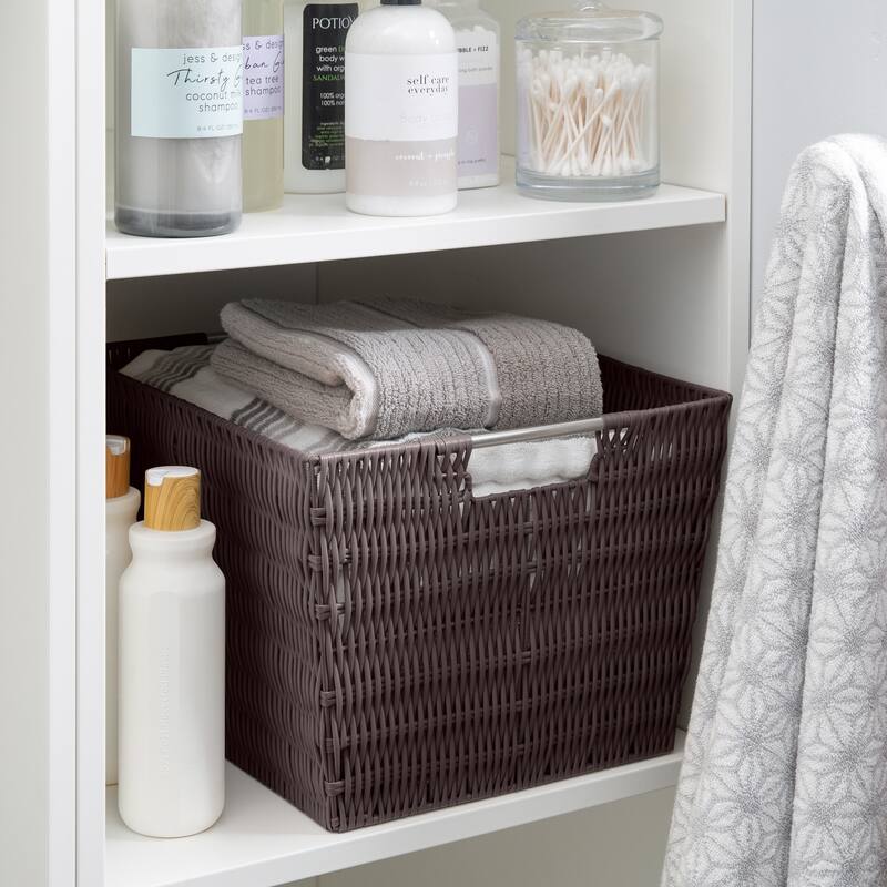 Simplify Large Rattan Storage Tote Basket in Charcoal
