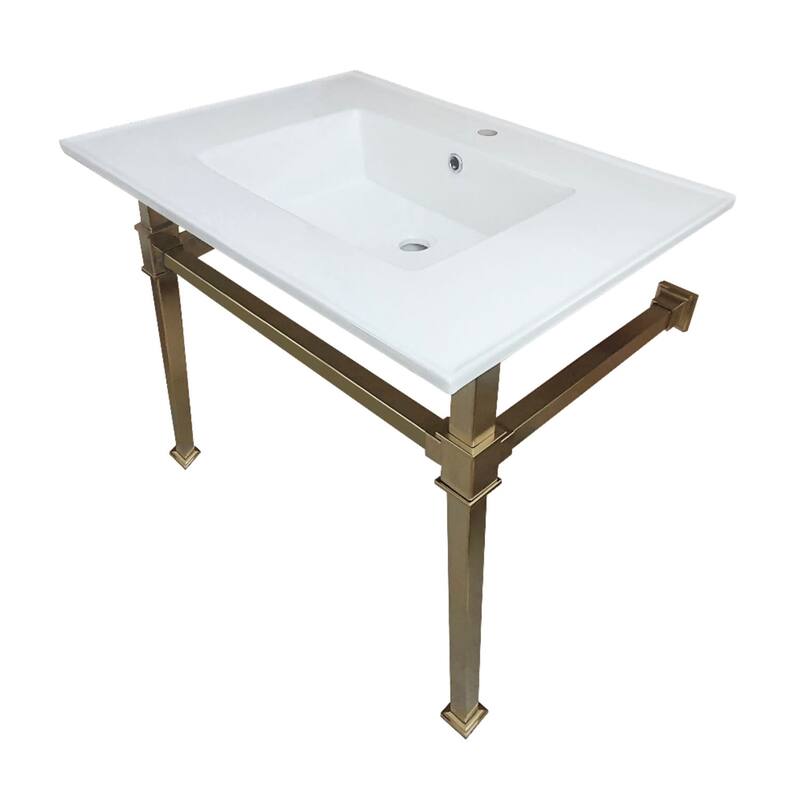 Kingston Brass Monarch 31" Wide Console Sink Set - White / Brushed Brass