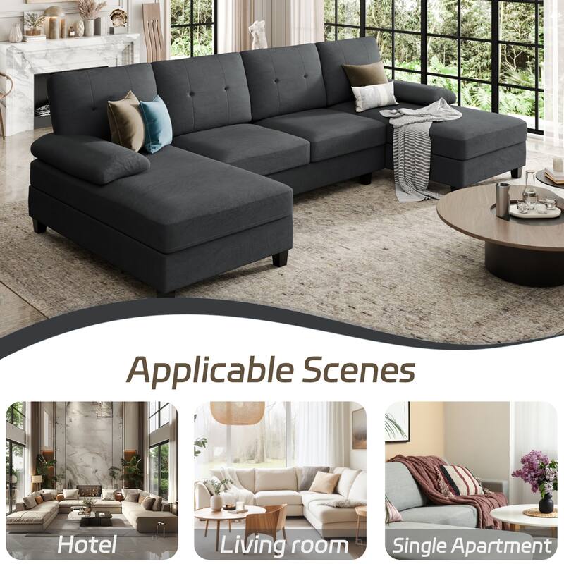 Futzca Sectional Sofa Couches for Living Room, 4 Seat U-Shaped Sofa