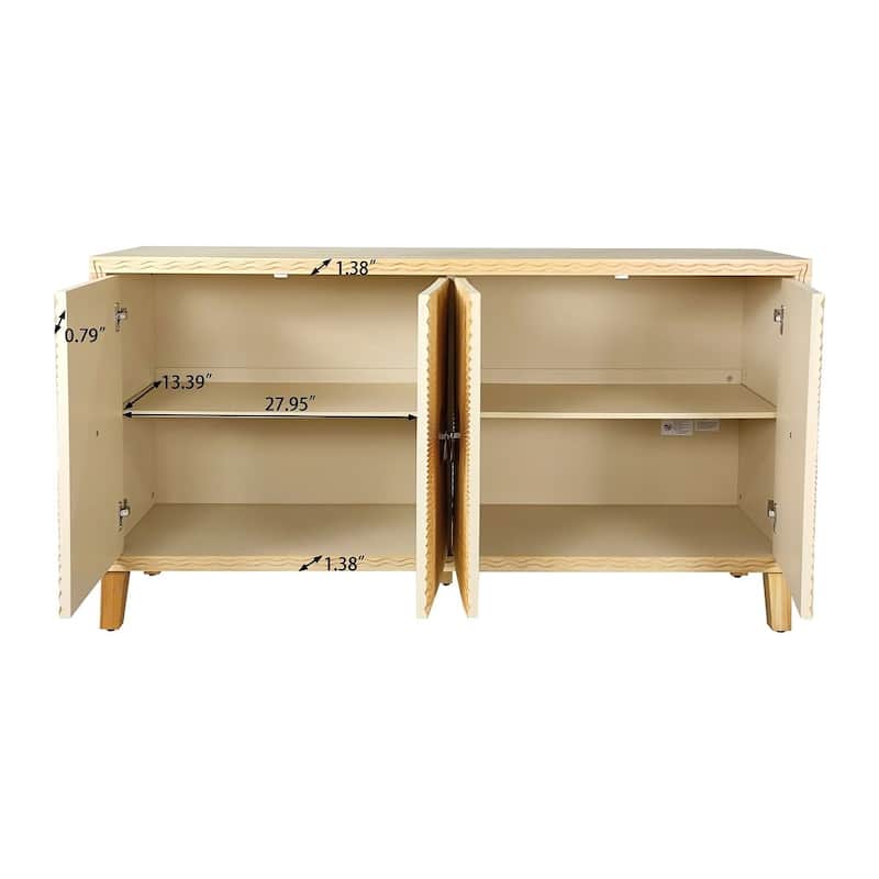 60" Vintage 4 Door Carved Pattern Buffet/Sideboard