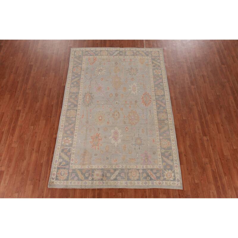 Hand Knotted Oriental 100% Wool Carpet Transitional All-Over Greys & Charcoal Oushak Area Rug - 8' 10'' X 5' 10''