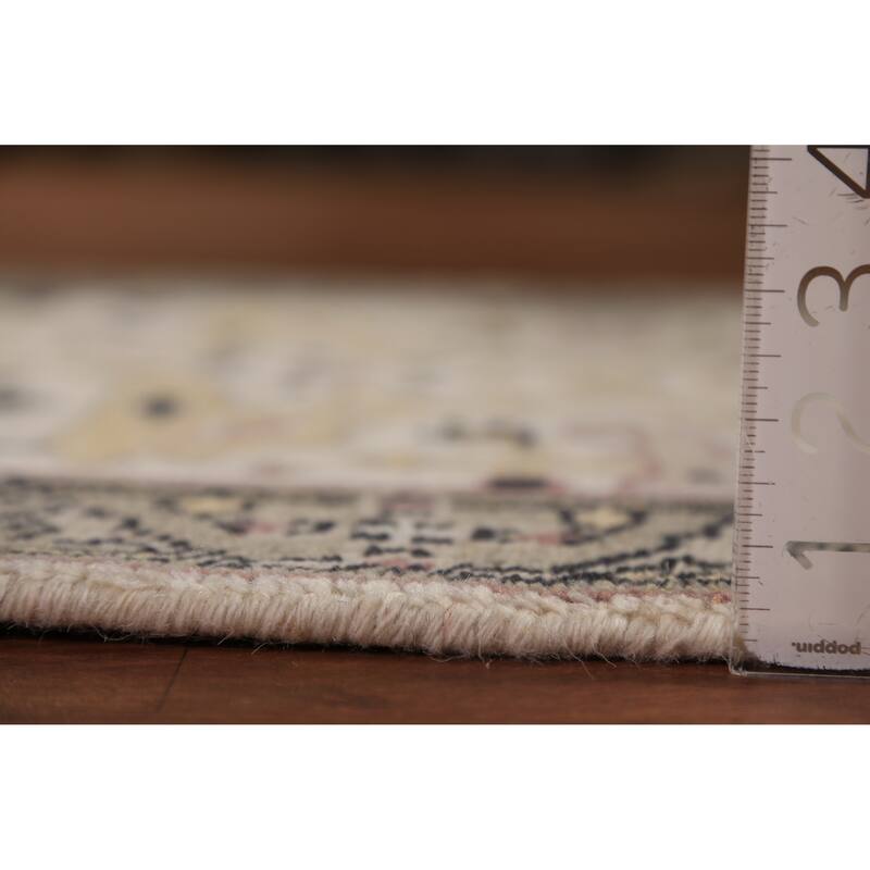 All-Over Ivory Oushak Indian Runner Rug Handmade Wool Carpet - 2'6"x 7'9"