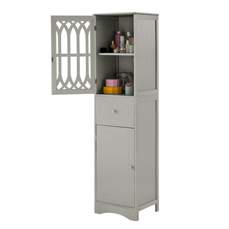 Roomfitters Tall Bathroom Cabinet with Drawer Doors Adjustable Shelf and Acrylic Panels Freestanding MDF Structure