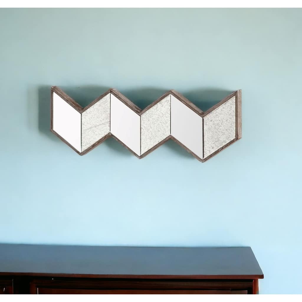 HomeRoots 12" Natural Novelty Wood Framed Accent Mirror - 36.22' X '12.2' X '3.14