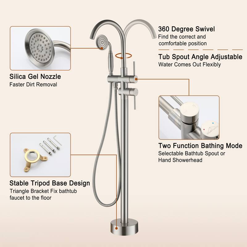 2-handle Freestanding Bathtub Faucet with Hand Held Shower